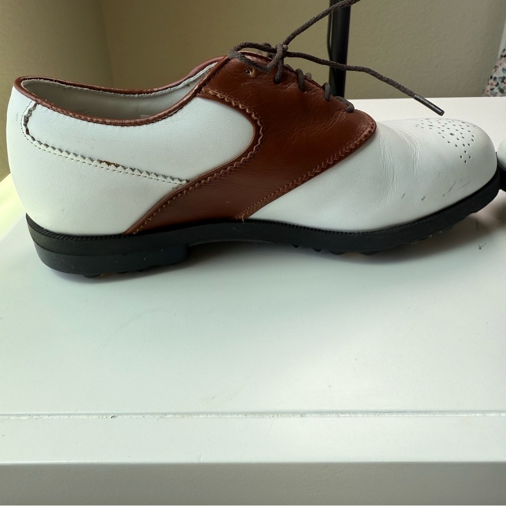 FootJoy DryJoys 99093 Brown/White Saddle Golf Shoes Soft Spike Men 5 1/2 M - Picture 8 of 11